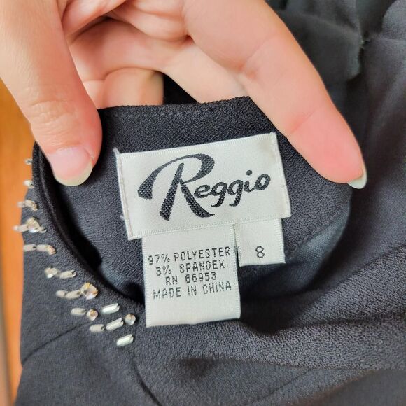 Vintage 90s Black Beaded Trim Open Back Halter Sheath Dress - Picture 7 of 7